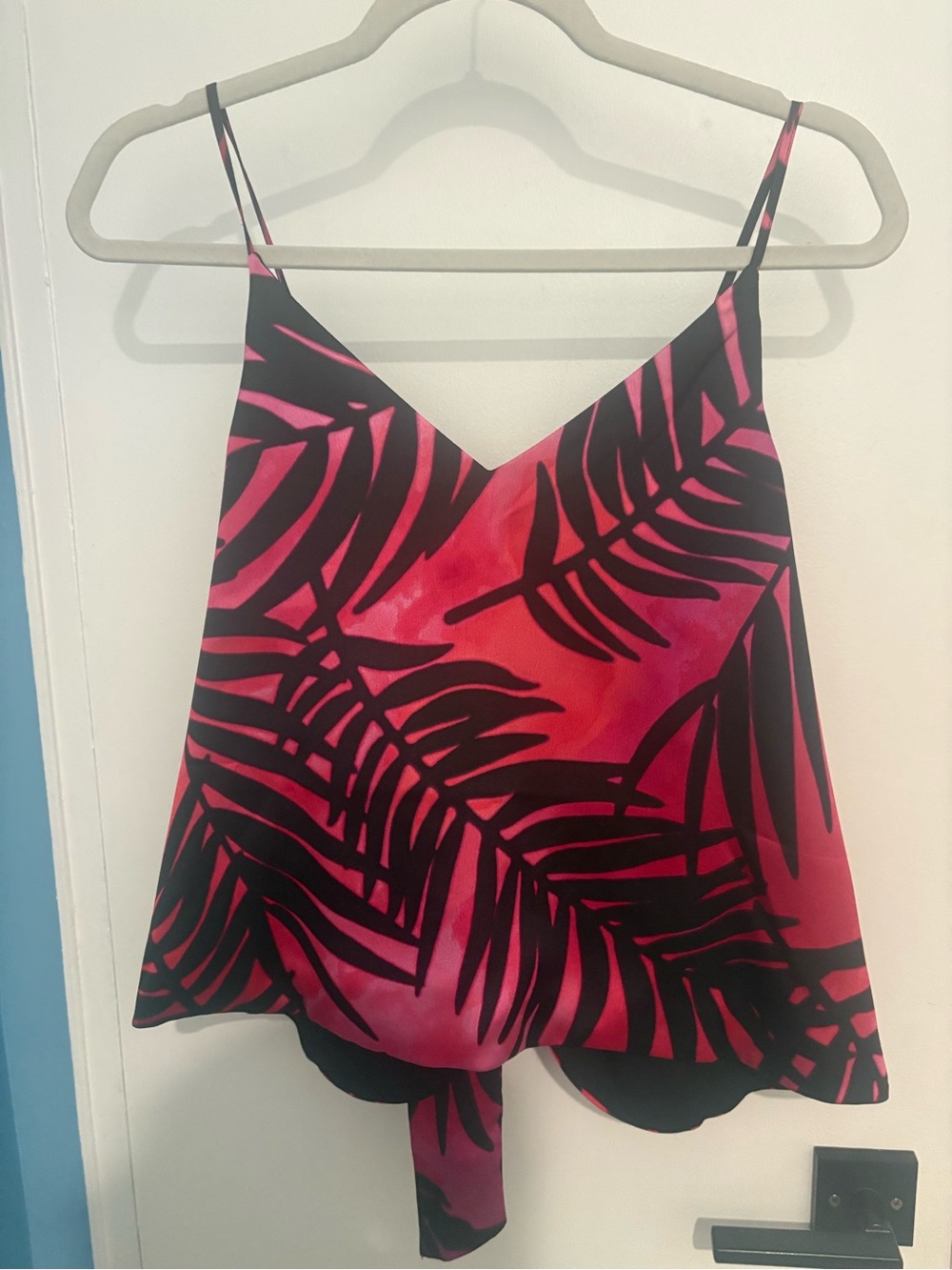 Bar III Pink and Black Tropical Palm-Print V-Neck Camisole